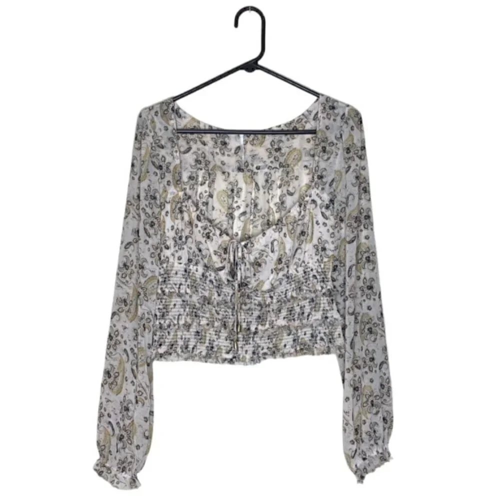FREE PEOPLE Lolita Floral Square Neck Cropped Blouse - Size Medium